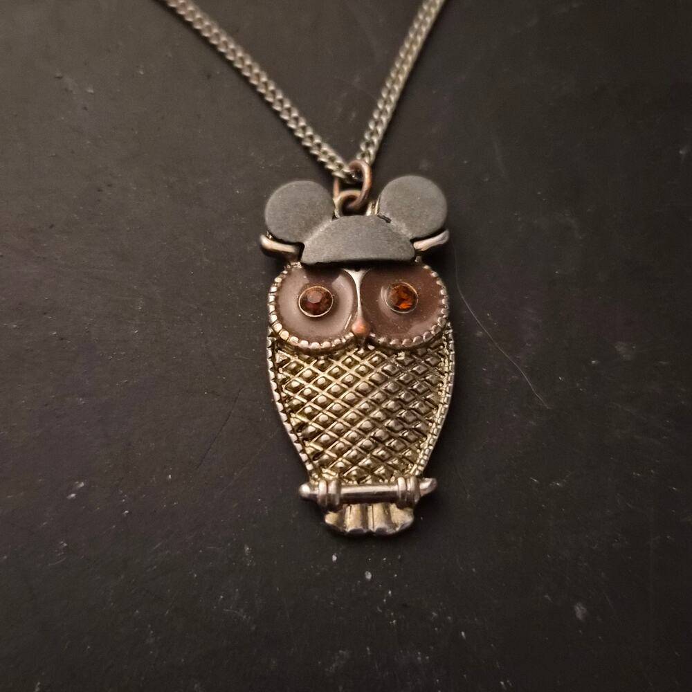 Vintage Disney Mickey Ears Owl Pendant Necklace Whimsigoth Boho Jewelry